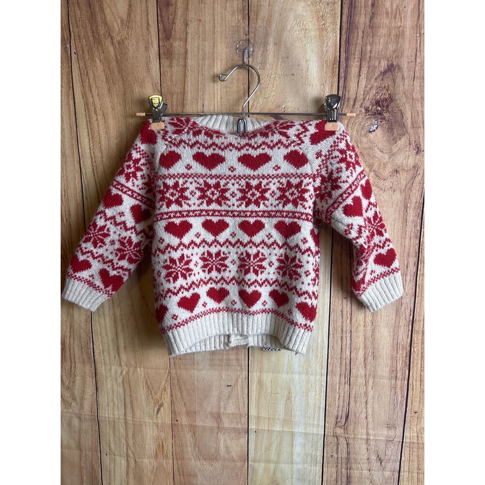 H&M Cardigan Heart Fair Isle Baby Toddler Girls Cardigan Sweater Red Cream 12 M - Picture 5 of 5